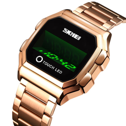 SKMEI 1650 Steel Strap Version LED Digital Display Electronic Watch with Touch Luminous Button(Rose Gold)-garmade.com