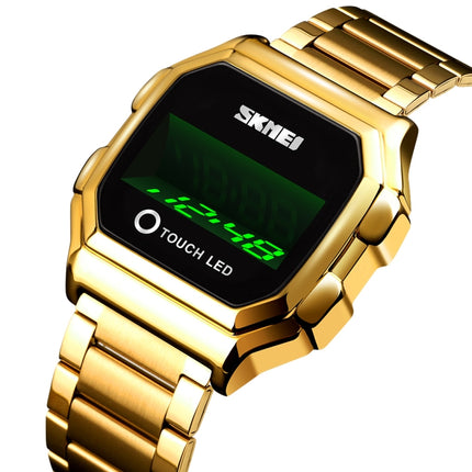 SKMEI 1650 Steel Strap Version LED Digital Display Electronic Watch with Touch Luminous Button(Gold)-garmade.com