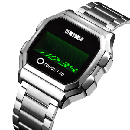 SKMEI 1650 Steel Strap Version LED Digital Display Electronic Watch with Touch Luminous Button(Silver)-garmade.com