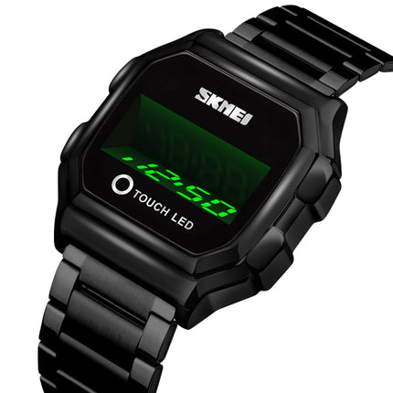 SKMEI 1650 Steel Strap Version LED Digital Display Electronic Watch with Touch Luminous Button(Black)-garmade.com