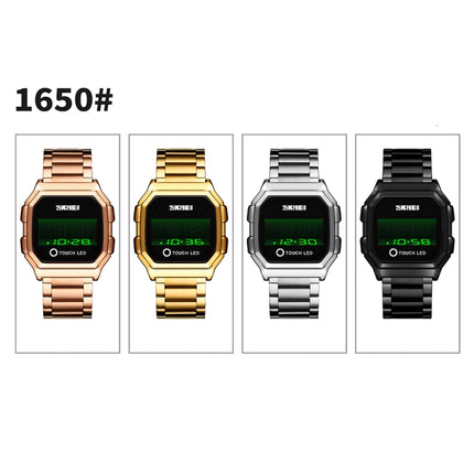 SKMEI 1650 Steel Strap Version LED Digital Display Electronic Watch with Touch Luminous Button(Black)-garmade.com