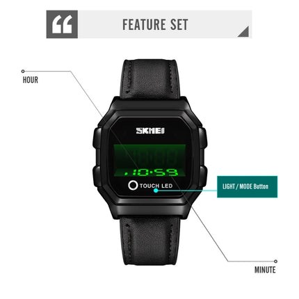 SKMEI 1650 Steel Strap Version LED Digital Display Electronic Watch with Touch Luminous Button(Black)-garmade.com