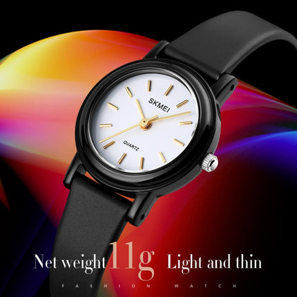 SKMEI 1659 Thin PU Leather Strap Small Dial Quartz Watch for Ladies(Black Case Digital Type)-garmade.com