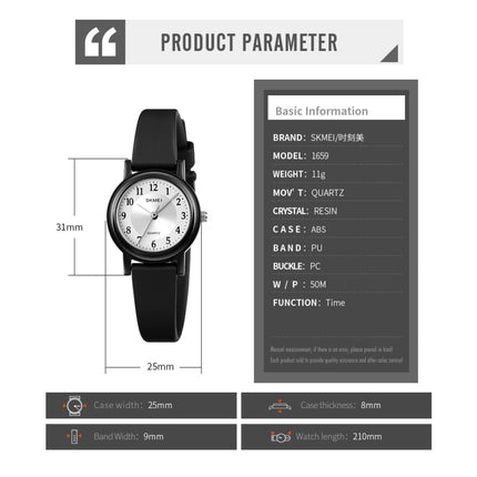 SKMEI 1659 Thin PU Leather Strap Small Dial Quartz Watch for Ladies(Black Shell Constellation Type)-garmade.com