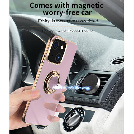 6D Electroplating Full Coverage Silicone Protective Case with Magnetic Ring Holder For iPhone 13 Pro Max(Light Cyan)-garmade.com