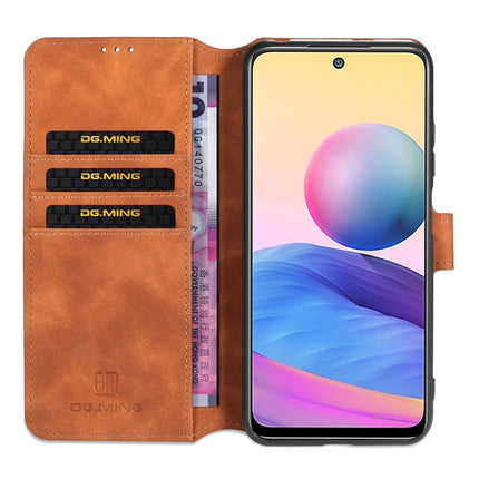 For Xiaomi Redmi Note 10 5G DG.MING Retro Oil Side Horizontal Flip Leather Case with Holder & Card Slots & Wallet(Brown)-garmade.com
