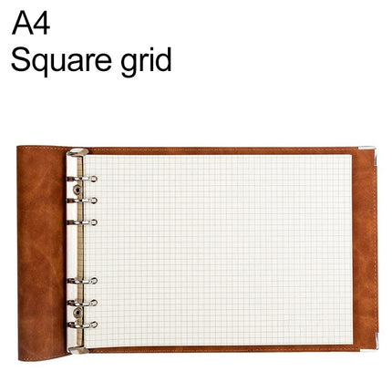 A4 Faux Leather Loose-leaf Grid Notebook, Style:Checkered Core(Brown)-garmade.com