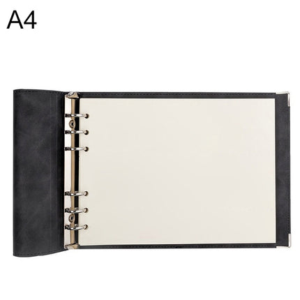 A4 Faux Leather Loose-leaf Grid Notebook, Style:Blank Inner Core(Black)-garmade.com