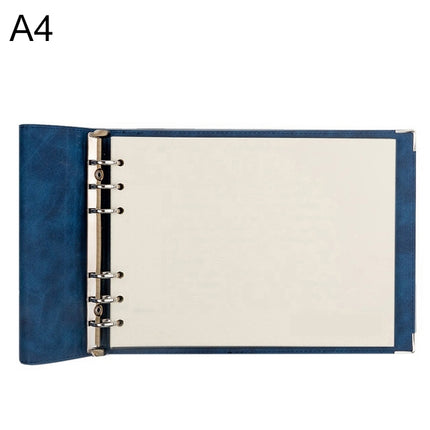 A4 Faux Leather Loose-leaf Grid Notebook, Style:Blank Inner Core(Blue)-garmade.com