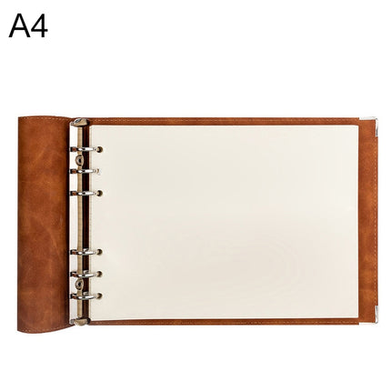 A4 Faux Leather Loose-leaf Grid Notebook, Style:Blank Inner Core(Brown)-garmade.com