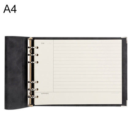 A4 Faux Leather Loose-leaf Grid Notebook, Style:Cornell Horizontal Wire Inner Core(Black)-garmade.com