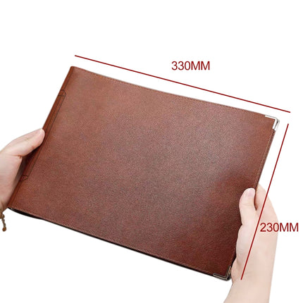 A4 Faux Leather Loose-leaf Grid Notebook, Style:Cornell Horizontal Wire Inner Core(Brown)-garmade.com