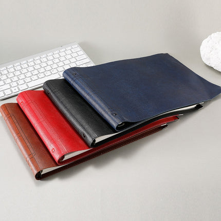 A4 Faux Leather Loose-leaf Grid Notebook, Style:Cornell Horizontal Wire Inner Core(Red)-garmade.com