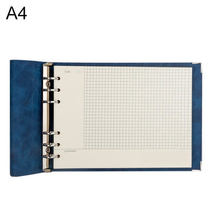A4 Faux Leather Loose-leaf Grid Notebook, Style:Cornell Checkered Core(Blue)-garmade.com