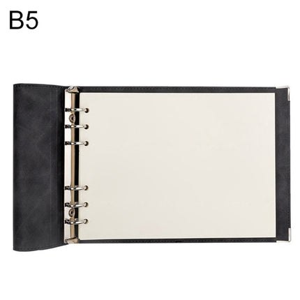 B5 Faux Leather Loose-leaf Grid Notebook, Style:Blank Inner Core(Black)-garmade.com