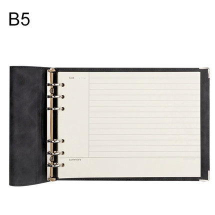 B5 Faux Leather Loose-leaf Grid Notebook, Style:Cornell Horizontal Wire Inner Core(Black)-garmade.com