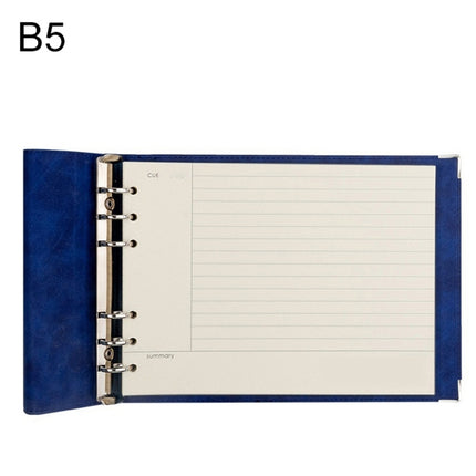 B5 Faux Leather Loose-leaf Grid Notebook, Style:Cornell Horizontal Wire Inner Core(Blue)-garmade.com
