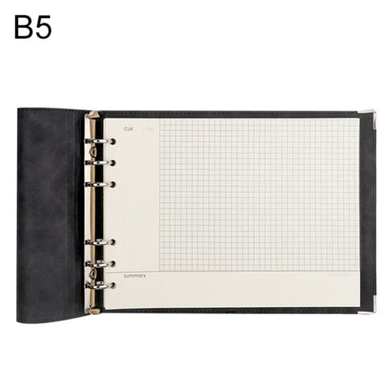 B5 Faux Leather Loose-leaf Grid Notebook, Style:Cornell Checkered Core(Black)-garmade.com