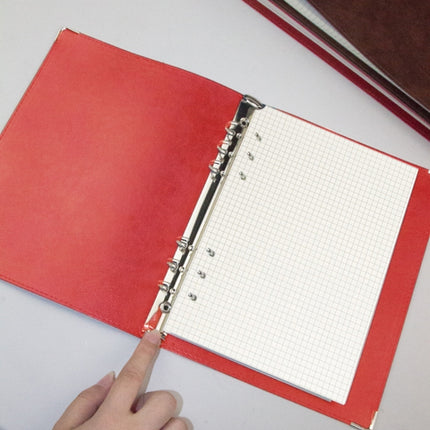 A5 Faux Leather Loose-leaf Grid Notebook, Style:Checkered Core(Red)-garmade.com