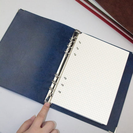 A5 Faux Leather Loose-leaf Grid Notebook, Style:Checkered Core(Blue)-garmade.com