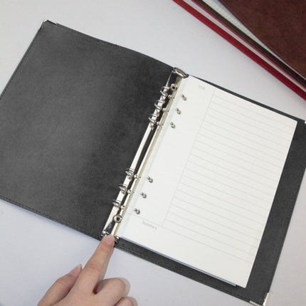 A5 Faux Leather Loose-leaf Grid Notebook, Style:Cornell Horizontal Wire Inner Core(Black)-garmade.com