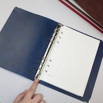 A5 Faux Leather Loose-leaf Grid Notebook, Style:Cornell Horizontal Wire Inner Core(Blue)-garmade.com