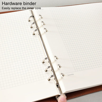 A5 Faux Leather Loose-leaf Grid Notebook, Style:Cornell Horizontal Wire Inner Core(Red)-garmade.com
