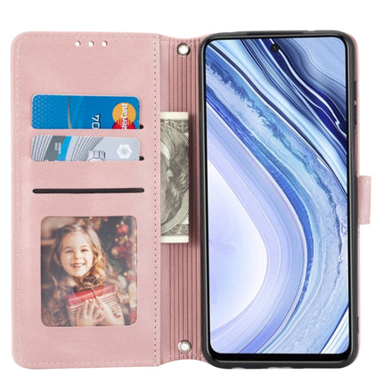 For Xiaomi Redmi Note 9 Pro Max Embossed Striped Magnetic Buckle PU + TPU Horizontal Flip Leather Case with Holder & Card Slot & Wallet & Photo Frame & Sling(Pink)-garmade.com