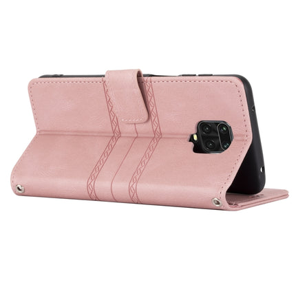 For Xiaomi Redmi Note 9 Pro Max Embossed Striped Magnetic Buckle PU + TPU Horizontal Flip Leather Case with Holder & Card Slot & Wallet & Photo Frame & Sling(Pink)-garmade.com