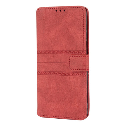 For Xiaomi Redmi Note 9 Pro Max Embossed Striped Magnetic Buckle PU + TPU Horizontal Flip Leather Case with Holder & Card Slot & Wallet & Photo Frame & Sling(Red)-garmade.com