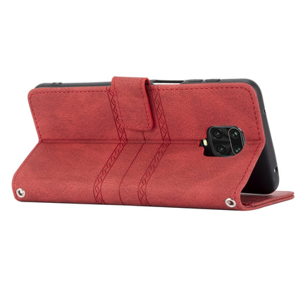 For Xiaomi Redmi Note 9 Pro Max Embossed Striped Magnetic Buckle PU + TPU Horizontal Flip Leather Case with Holder & Card Slot & Wallet & Photo Frame & Sling(Red)-garmade.com
