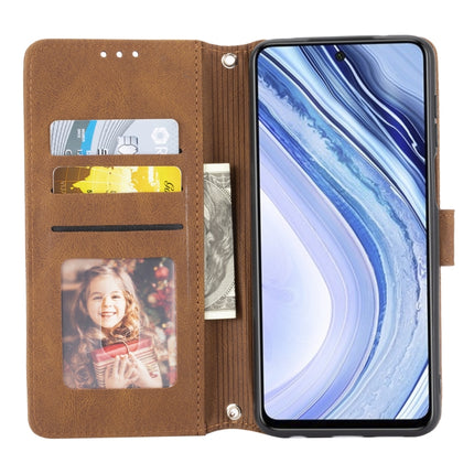 For Xiaomi Redmi Note 9 Pro Max Embossed Striped Magnetic Buckle PU + TPU Horizontal Flip Leather Case with Holder & Card Slot & Wallet & Photo Frame & Sling(Brown)-garmade.com