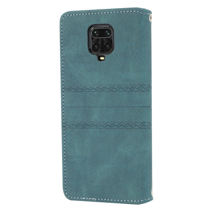 For Xiaomi Redmi Note 9 Pro Max Embossed Striped Magnetic Buckle PU + TPU Horizontal Flip Leather Case with Holder & Card Slot & Wallet & Photo Frame & Sling(Green)-garmade.com