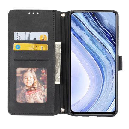 For Xiaomi Redmi Note 9 Pro Max Embossed Striped Magnetic Buckle PU + TPU Horizontal Flip Leather Case with Holder & Card Slot & Wallet & Photo Frame & Sling(Black)-garmade.com