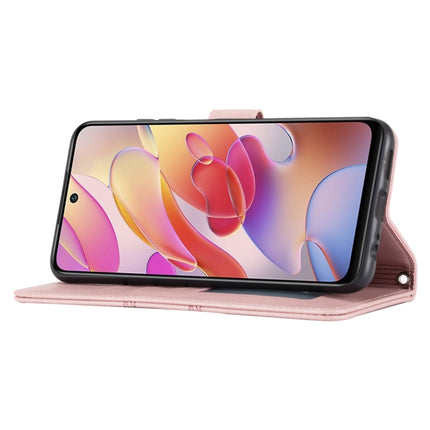 For Xiaomi Redmi Note 10 Embossed Striped Magnetic Buckle PU + TPU Horizontal Flip Leather Case with Holder & Card Slot & Wallet & Photo Frame & Sling(Pink)-garmade.com