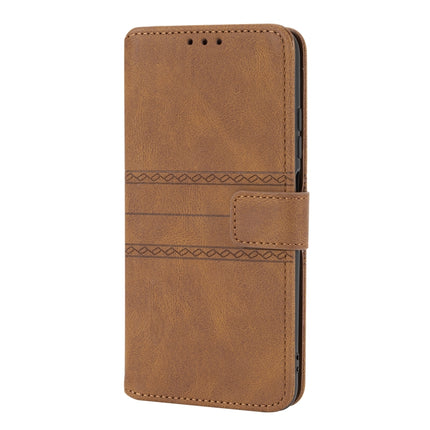 For Xiaomi Redmi Note 10 Embossed Striped Magnetic Buckle PU + TPU Horizontal Flip Leather Case with Holder & Card Slot & Wallet & Photo Frame & Sling(Brown)-garmade.com