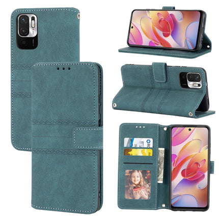 For Xiaomi Redmi Note 10 Embossed Striped Magnetic Buckle PU + TPU Horizontal Flip Leather Case with Holder & Card Slot & Wallet & Photo Frame & Sling(Green)-garmade.com
