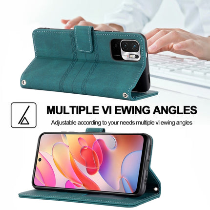 For Xiaomi Redmi Note 10 Embossed Striped Magnetic Buckle PU + TPU Horizontal Flip Leather Case with Holder & Card Slot & Wallet & Photo Frame & Sling(Green)-garmade.com