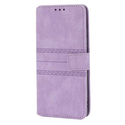 For Xiaomi Redmi Note 10 Embossed Striped Magnetic Buckle PU + TPU Horizontal Flip Leather Case with Holder & Card Slot & Wallet & Photo Frame & Sling(Purple)-garmade.com