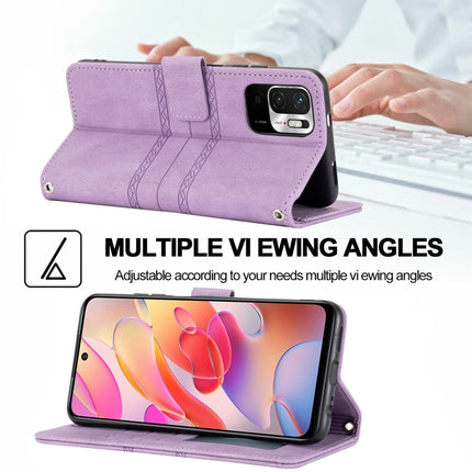 For Xiaomi Redmi Note 10 Embossed Striped Magnetic Buckle PU + TPU Horizontal Flip Leather Case with Holder & Card Slot & Wallet & Photo Frame & Sling(Purple)-garmade.com