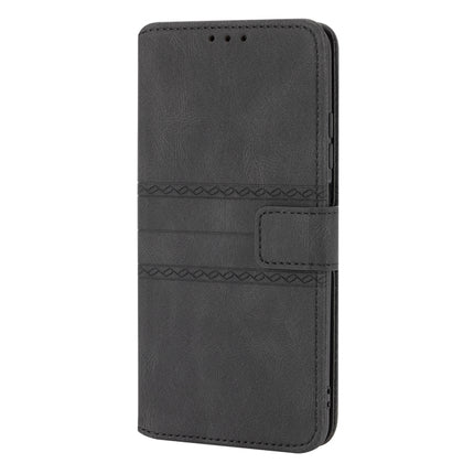 For Xiaomi Redmi Note 10 Embossed Striped Magnetic Buckle PU + TPU Horizontal Flip Leather Case with Holder & Card Slot & Wallet & Photo Frame & Sling(Black)-garmade.com