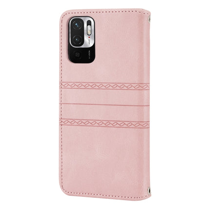 For Xiaomi Redmi Note 10 5G Embossed Striped Magnetic Buckle PU + TPU Horizontal Flip Leather Case with Holder & Card Slot & Wallet & Photo Frame & Sling(Pink)-garmade.com