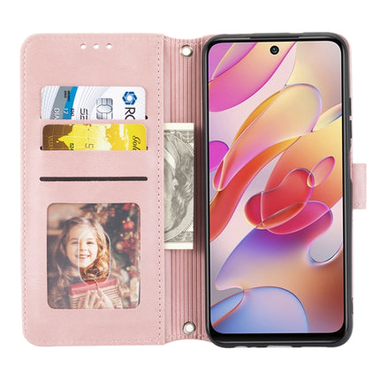 For Xiaomi Redmi Note 10 5G Embossed Striped Magnetic Buckle PU + TPU Horizontal Flip Leather Case with Holder & Card Slot & Wallet & Photo Frame & Sling(Pink)-garmade.com