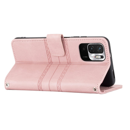 For Xiaomi Redmi Note 10 5G Embossed Striped Magnetic Buckle PU + TPU Horizontal Flip Leather Case with Holder & Card Slot & Wallet & Photo Frame & Sling(Pink)-garmade.com