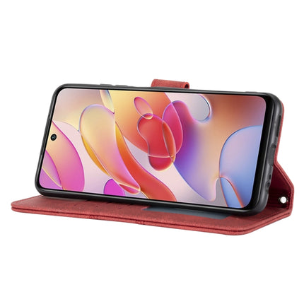 For Xiaomi Redmi Note 10 5G Embossed Striped Magnetic Buckle PU + TPU Horizontal Flip Leather Case with Holder & Card Slot & Wallet & Photo Frame & Sling(Red)-garmade.com