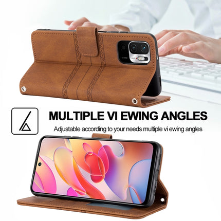 For Xiaomi Redmi Note 10 5G Embossed Striped Magnetic Buckle PU + TPU Horizontal Flip Leather Case with Holder & Card Slot & Wallet & Photo Frame & Sling(Brown)-garmade.com