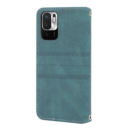 For Xiaomi Redmi Note 10 5G Embossed Striped Magnetic Buckle PU + TPU Horizontal Flip Leather Case with Holder & Card Slot & Wallet & Photo Frame & Sling(Green)-garmade.com