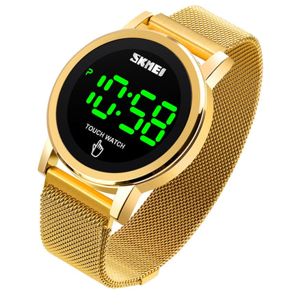 SKMEI 1668 Round Dial LED Digital Display Electronic Watch with Touch Luminous Button(Gold)-garmade.com