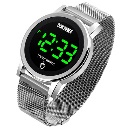 SKMEI 1668 Round Dial LED Digital Display Electronic Watch with Touch Luminous Button(Silver)-garmade.com