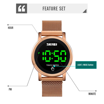 SKMEI 1668 Round Dial LED Digital Display Electronic Watch with Touch Luminous Button(Gold)-garmade.com